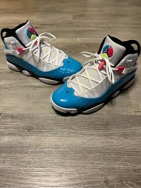 Jordan 6 Rings Blue Fury Cyber Pink Mid Top Basketball Sneakers White Blue Pink